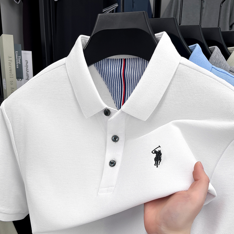 Golf Equipment Sales - เสื้อโปโลแขนสั้นผู้ชายผ้าฝ้ายแท้ 100% สไตล์อังกฤษ ปักลาย ปิดกระดุม ขายดี