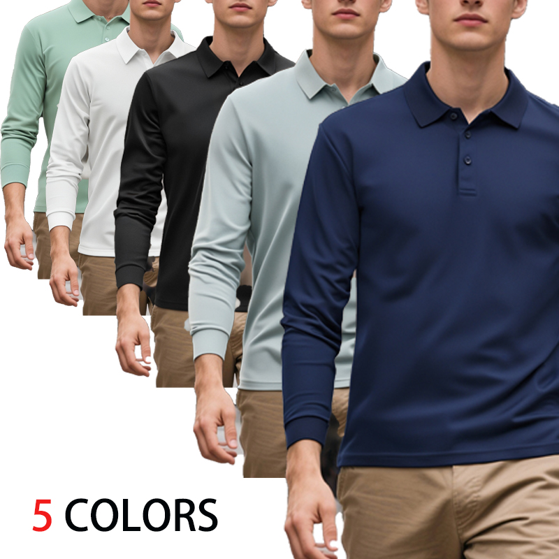Golf Equipment Sales - เสื้อโปโลแขนยาวสำหรับผู้ชาย ดีไซน์เรียบง่าย มีให้เลือก 5 สี คอปกแบบคลาสสิก
