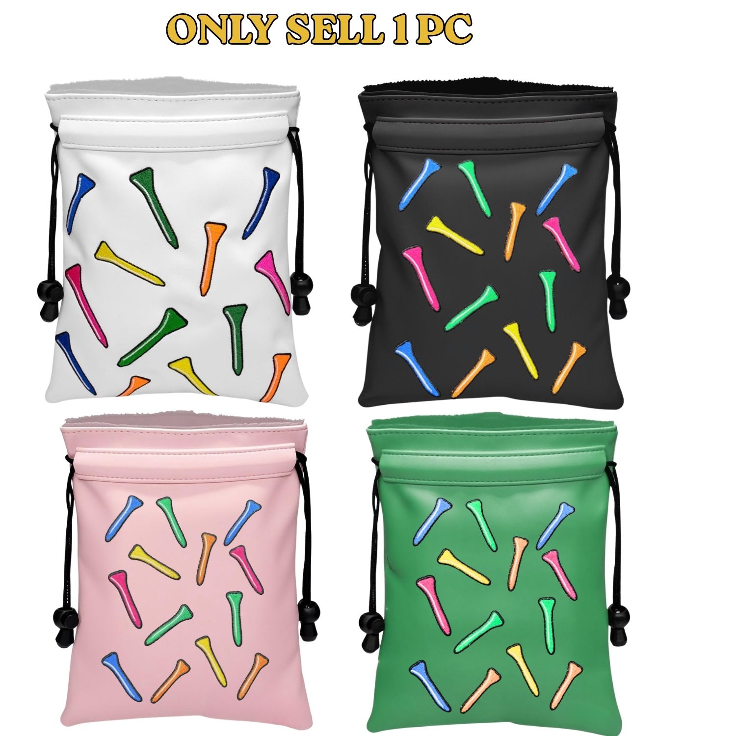 Golf Equipment Drawing - กระเป๋าใส่ของมีค่าสำหรับกอล์ฟลายตลก กระเป๋าใส่ทีกอล์ฟหนัง PU พร้อมเชือกรูดปิด กระเป๋าใส่ลูกกอล์ฟและทีกอล์ฟ กระเป๋าถือสำหรับผู้หญิง