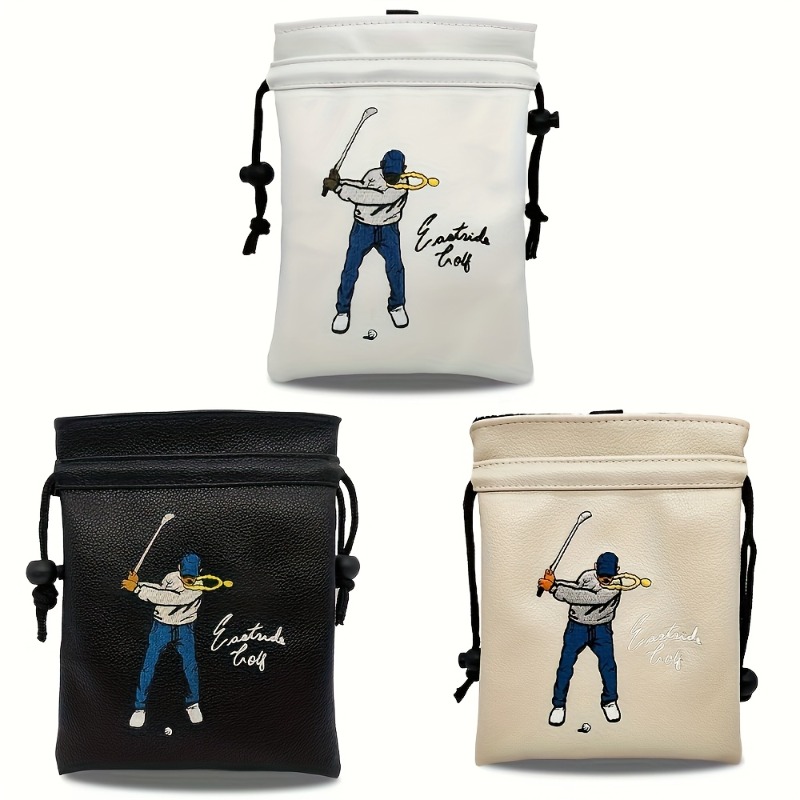 Golf Equipment Drawing - กระเป๋ากอล์ฟแบบพกพาพร้อมเชือกรูดปิดปากกระเป๋า - ผลิตจากวัสดุ PU ทนทาน มีสีดำ/ขาว/เบจ