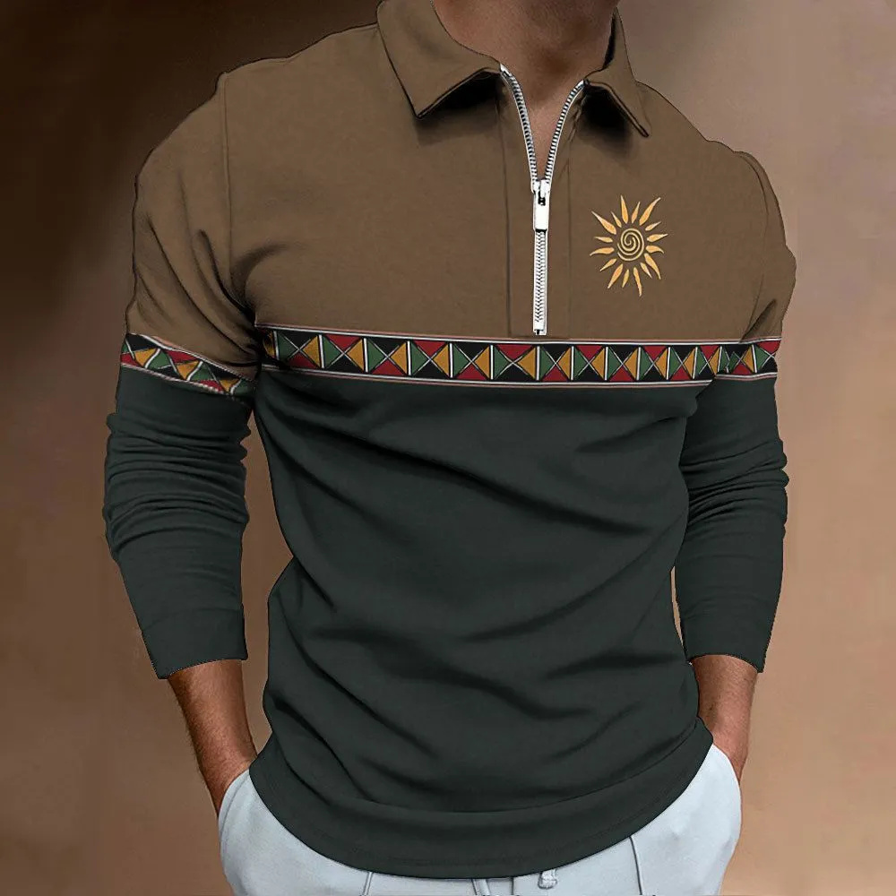 Golf Equipment Sales - เสื้อโปโลบุรุษ Retro การปิดกั้นสีพิมพ์แฟชั่นกีฬา Lapel Golf สวมใส่ผู้ชายเสื้อยืด