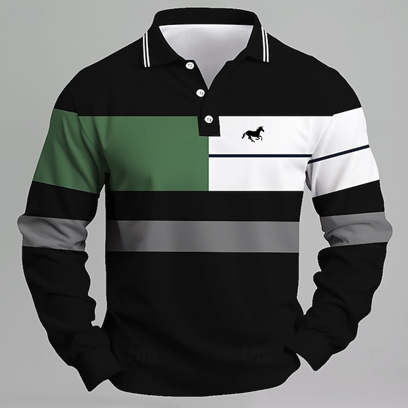 Golf Equipment Sales - เสื้อโปโลลายยูนิคอร์นพิมพ์ลายสำหรับผู้ชาย - เสื้อยืดลำลองแขนยาว ทรงปกติ สวมใส่สบาย เหมาะสำหรับใส่ในชีวิตประจำวันหรือเล่นกอล์ฟ