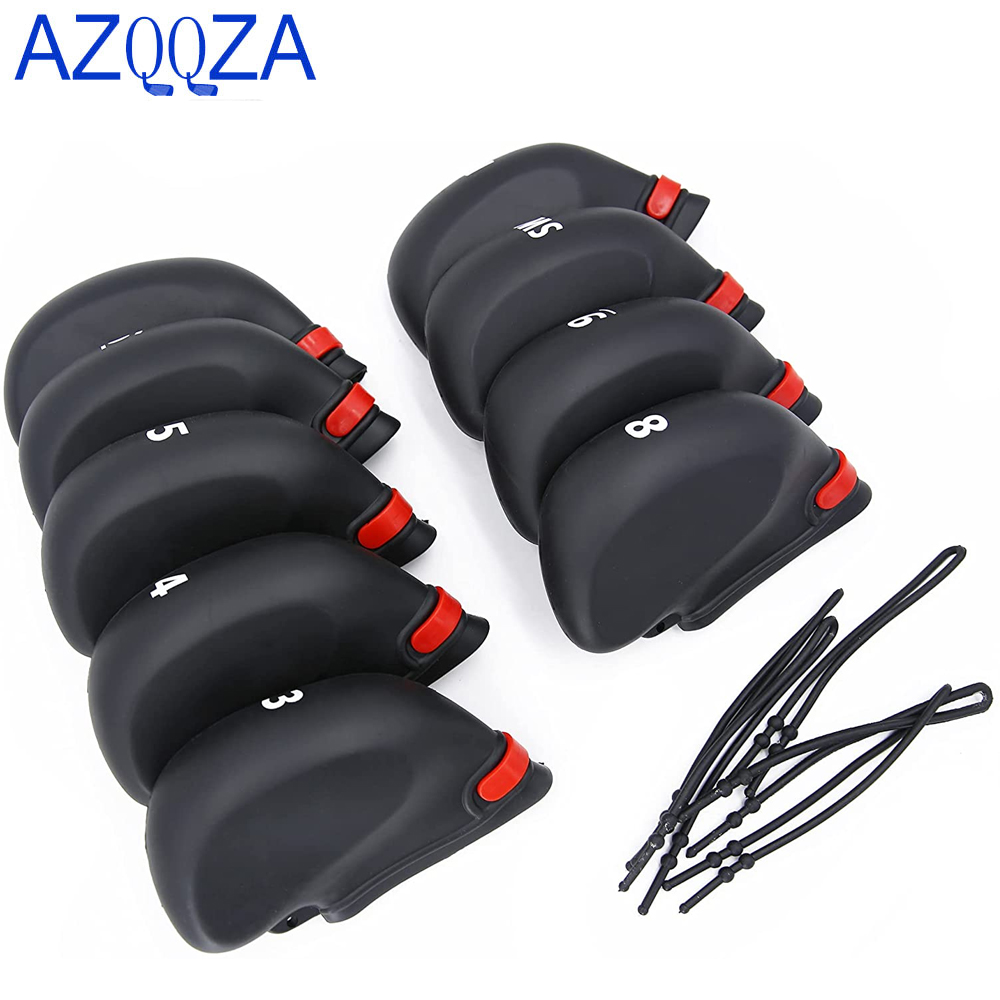 Golf Club Iron Set - ที่คลุมหัวไม้กอล์ฟไม้พัตเตอร์สีดำ9ชิ้น/เซ็ตที่ครอบหัวไม้พัตเตอร์ PVC มีสายรัด